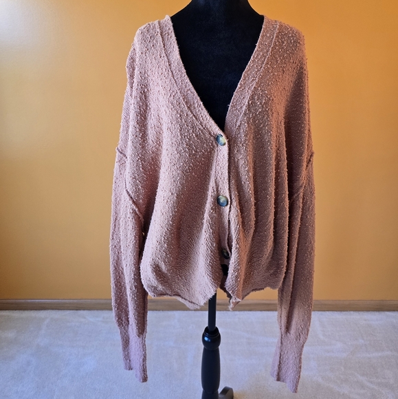Free People Size L Textured Button-Up Cardigan in Light Rust - Picture 1 of 4